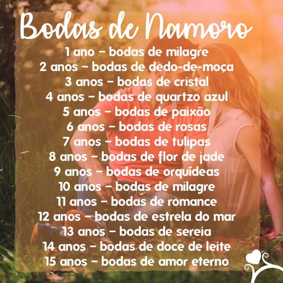Bodas de amor: namoro, meses e anos de casamento - Projeto Noivinha ...